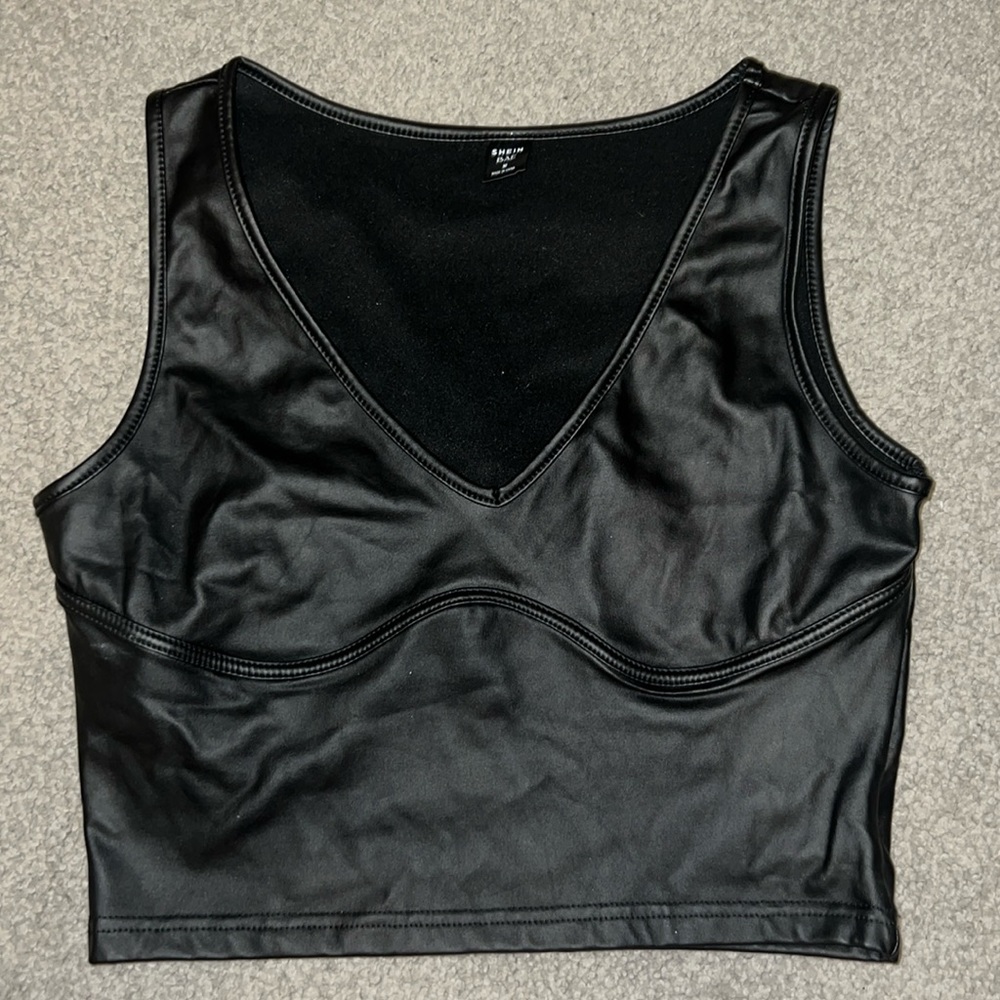 Black vegan leather crop top